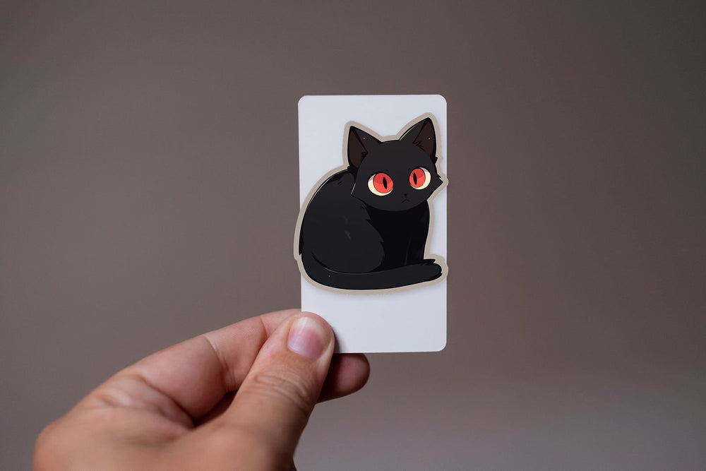 Black Cat with Red Eyes Cartoon Sticker