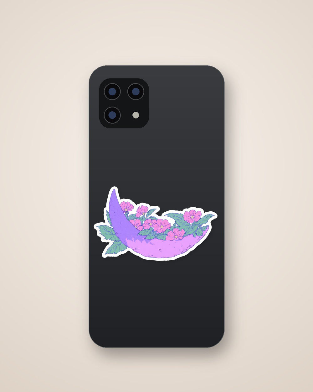 Pastel Purple Moon Floral Surreal Art Sticker