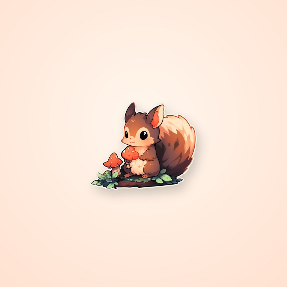Cute Squirrel with Mushrooms Sticker