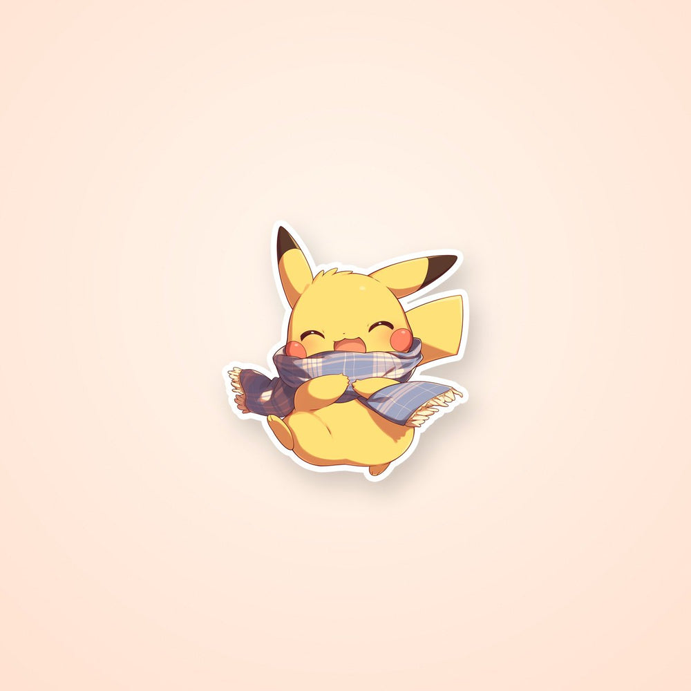 Pikachu Blue Scarf Cute Autumn Sticker