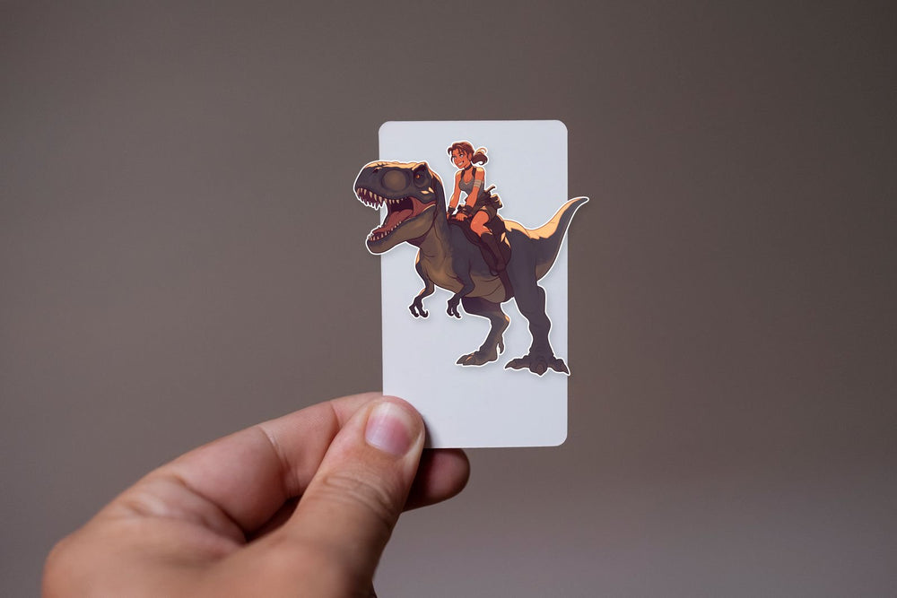Lara Croft Riding Dinosaur Sticker