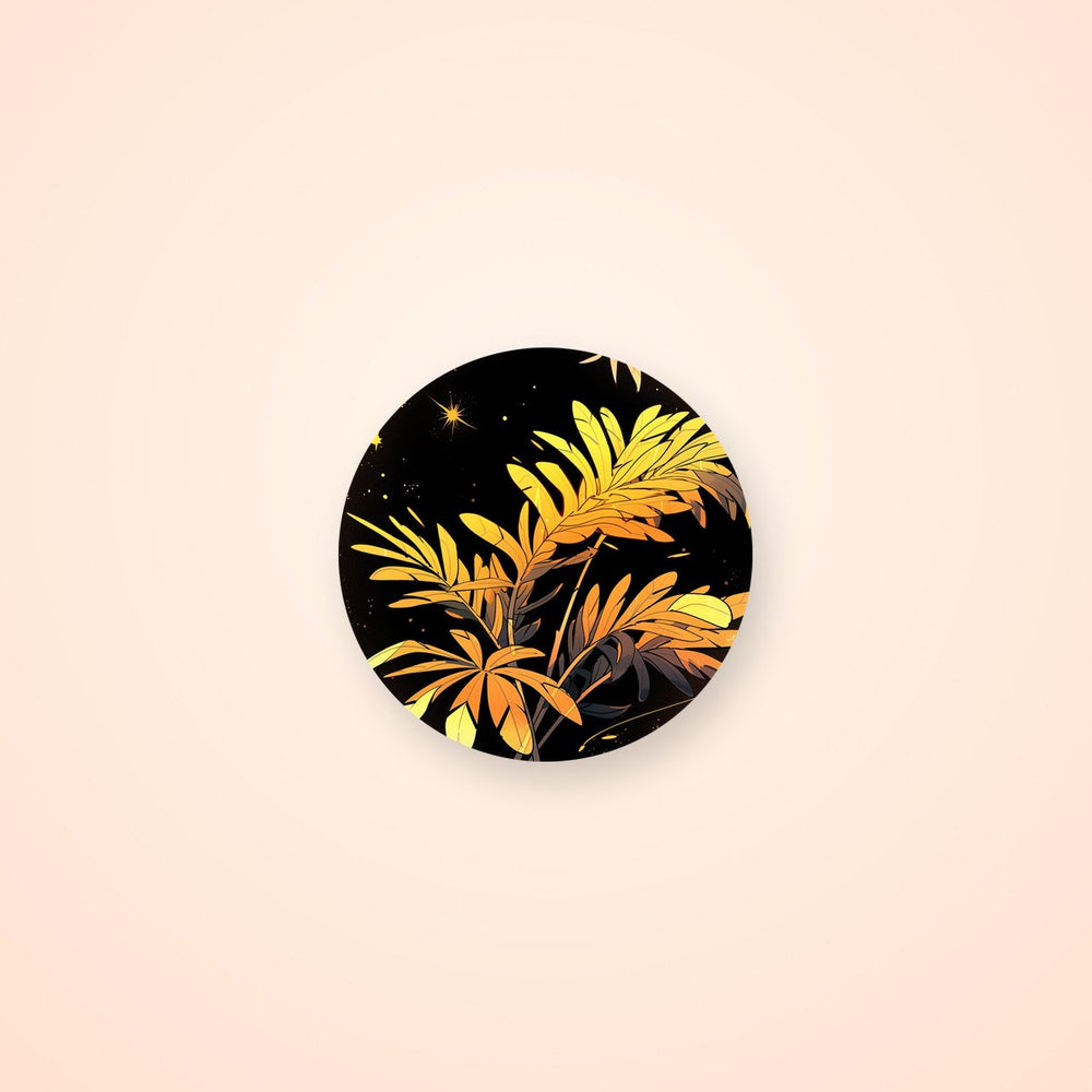 Yellow & Orange Palm Leaves Round Sticker