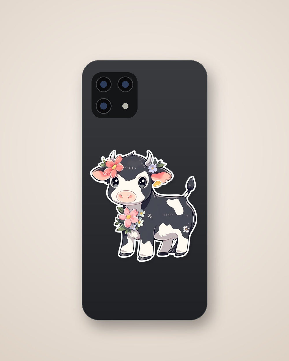 Cute Black & White Cow with Flowers Sticker
