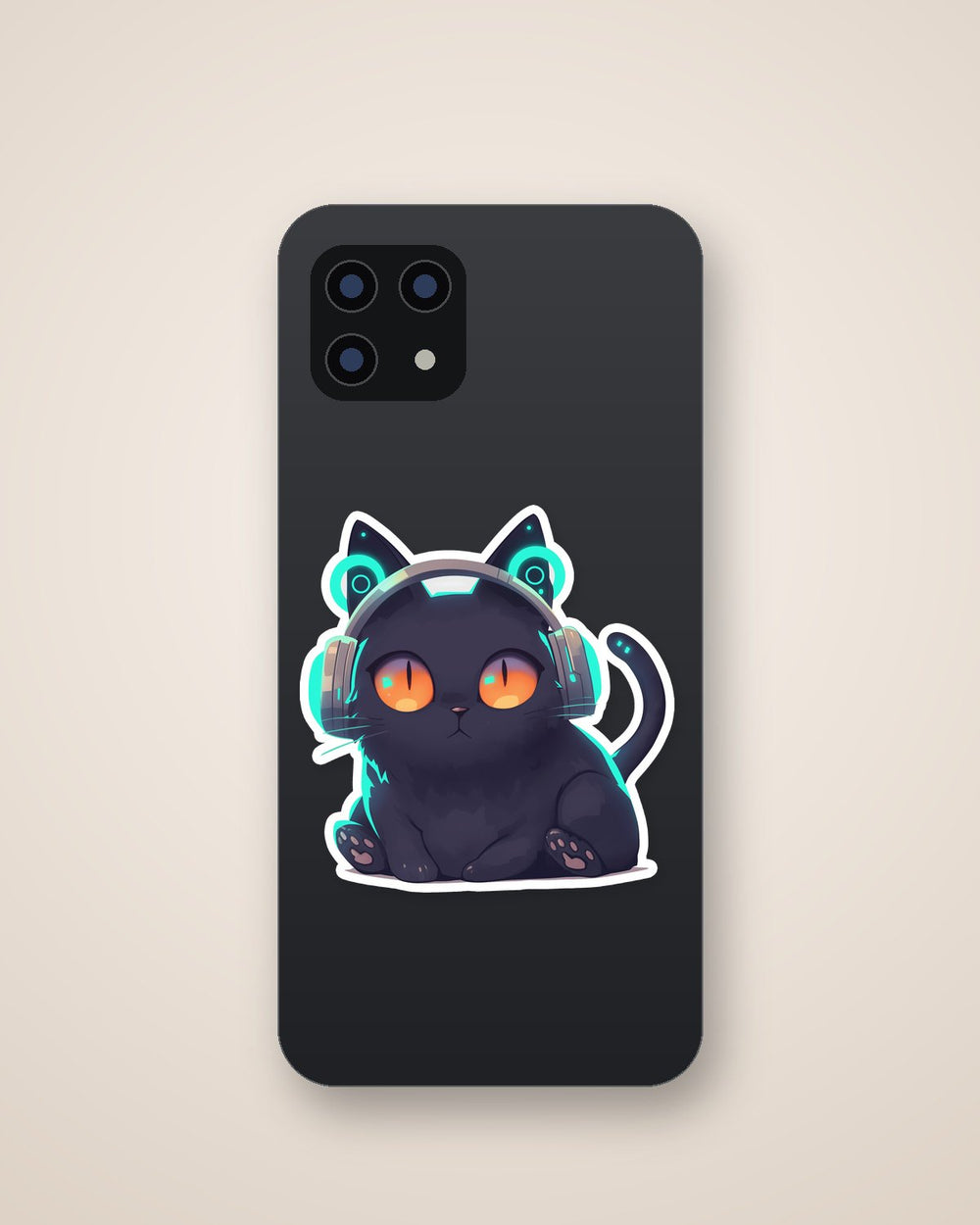 Cyberpunk Black Cat Headphones Sticker