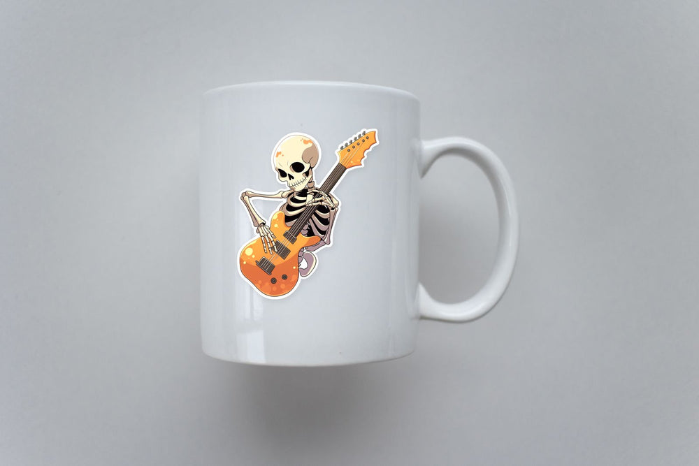 Skeleton Playing Orange Guitar Sticker