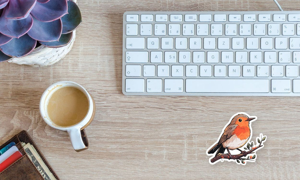 Cute Red Robin Bird on a Branch Sticker