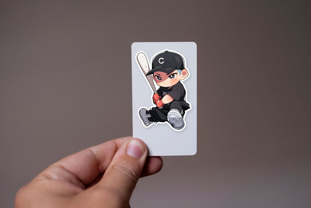 Cute Baseball Player Sitting with Bat in Hands Sticker