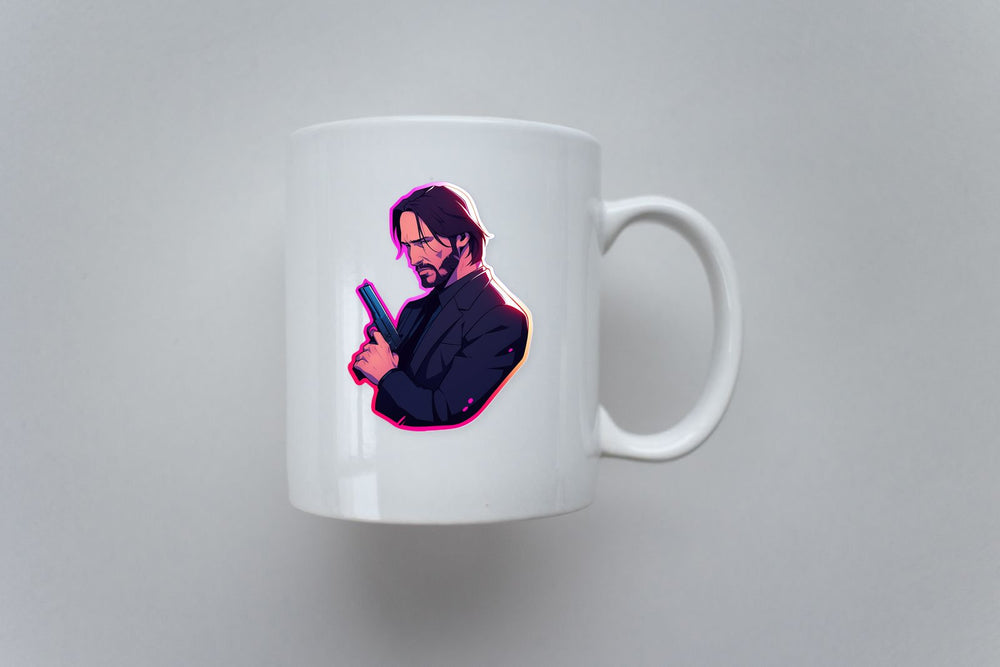 John Wick with Gun Colorful Stroke Sticker